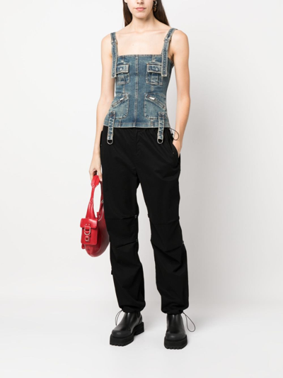 Blumarine Multiple-pocket Denim Corset Top In Blue