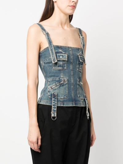 Blumarine Multiple-pocket Denim Corset Top In Blue