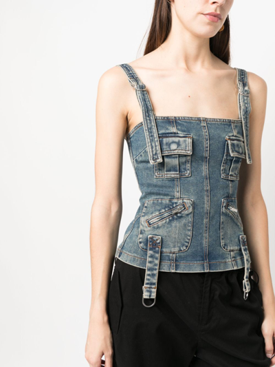 Blumarine Multiple-pocket Denim Corset Top In Blue