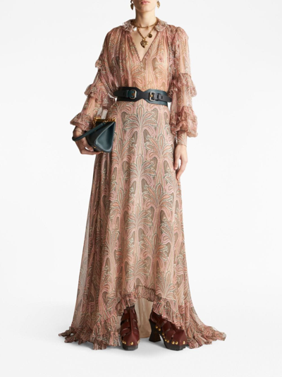 Etro Printed Paisley Chiffon Maxi Skirt In Pink