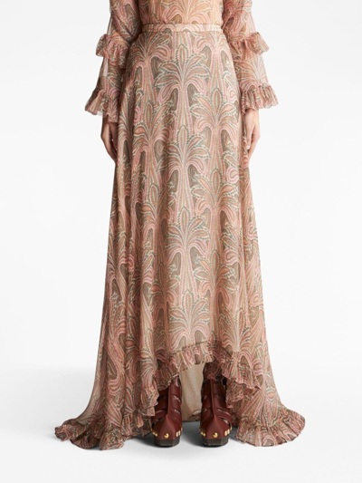 Shop Etro Palm Tree-print Silk Maxi Skirt In Pink