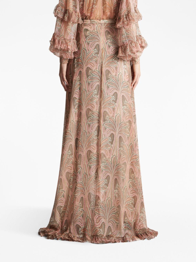 Etro Printed Paisley Chiffon Maxi Skirt In Pink