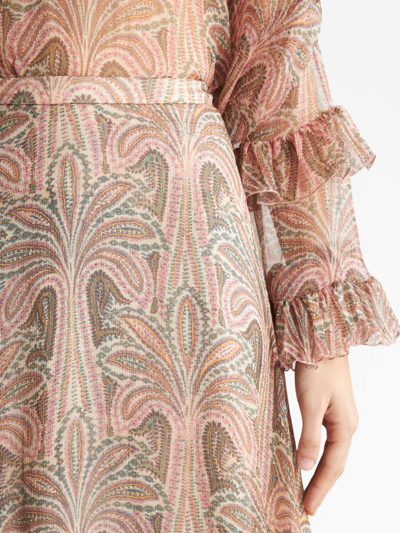 Shop Etro Palm Tree-print Silk Maxi Skirt In Pink
