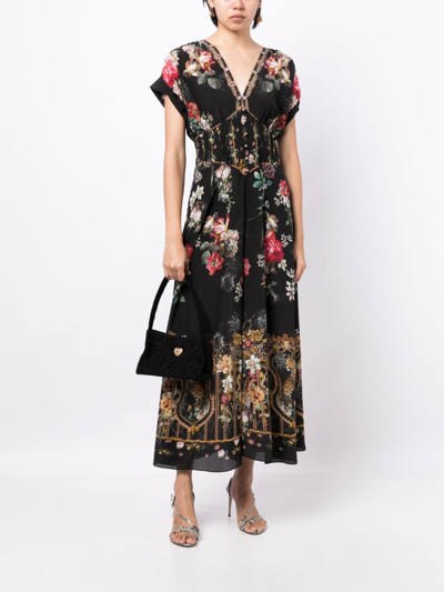 Shop Camilla Graphic-print Silk Midi Dress In Black