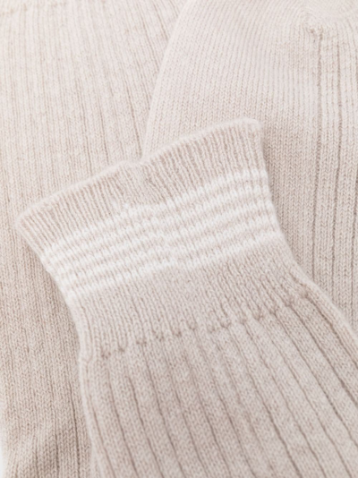 Shop Eleventy Ribbed-knit Cashmere Socks In Neutrals