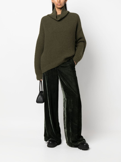 Gentry Portofino Velvet-effect Wide-leg Trousers In Green