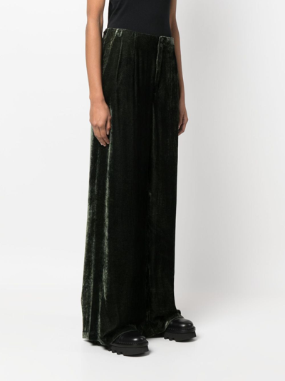 Gentry Portofino Velvet-effect Wide-leg Trousers In Green