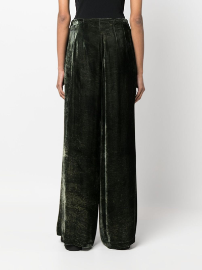 Gentry Portofino Velvet-effect Wide-leg Trousers In Green
