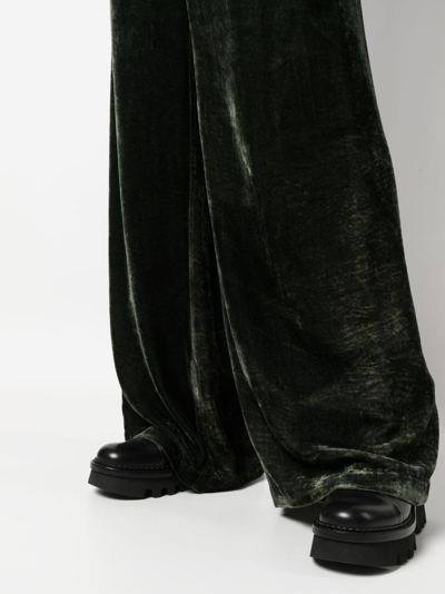 Gentry Portofino Velvet-effect Wide-leg Trousers In Green