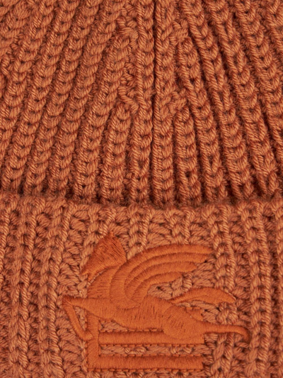 Shop Etro Pegaso Motif-embroidered Wool Beanie In Brown