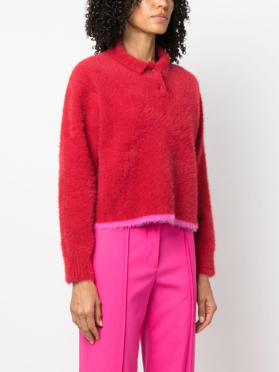 Shop Jacquemus Le Polo Neve Knitted Polo Jumper In Red