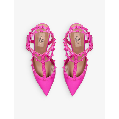 Shop Valentino Garavani Womens Pink Rockstud T-bar Stud-embellished Patent-leather Heeled Courts