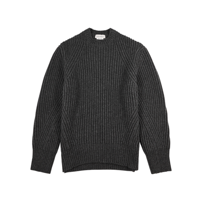 Shop Alexander Mcqueen Ribbed Wool Jumper In Dark Grey