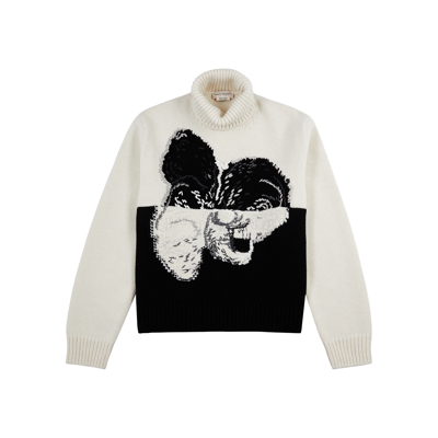 Shop Alexander Mcqueen Spliced Orchid Wool-blend Jumper In White And Black