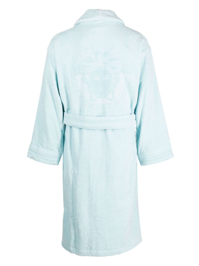 Shop Versace Medusa Head-motif Cotton Robe In Blue