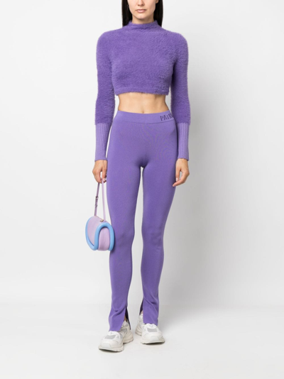 Shop Patrizia Pepe Logo-waistband Mid-rise Trousers In Purple