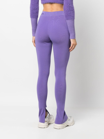 Shop Patrizia Pepe Logo-waistband Mid-rise Trousers In Purple