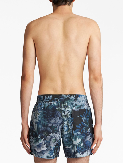 Shop Etro Floral-print Swim Shorts In Blue