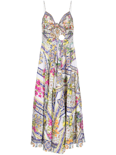 CAMILLA GRAPHIC-PRINT LINEN MIDI DRESS 