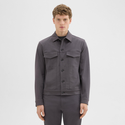 Shop Theory River Trucker Jacket In Neoteric Twill In Dark Grey