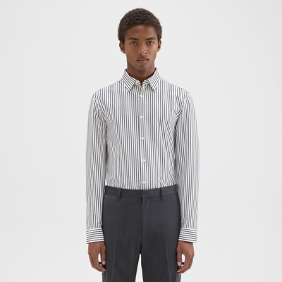 Shop Theory Sylvain Shirt In Striped Structure Knit In Ivory/baltic