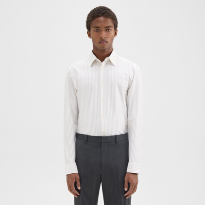 Shop Theory Sylvain Shirt In Striped Structure Knit In Ivory/vapor