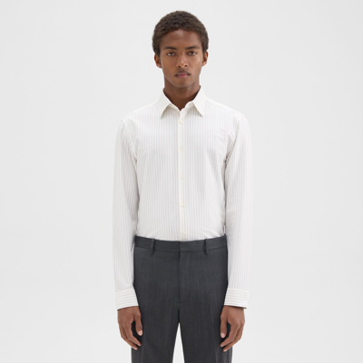 Theory Sylvain Shirt In Striped Structure Knit In Ivory/vapor