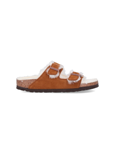 Shop Birkenstock 'arizona' Shearling Sandals In Brown