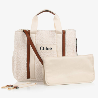 Shop Chloé Girls Ivory Sherpa Fleece Changing Bag (41cm)
