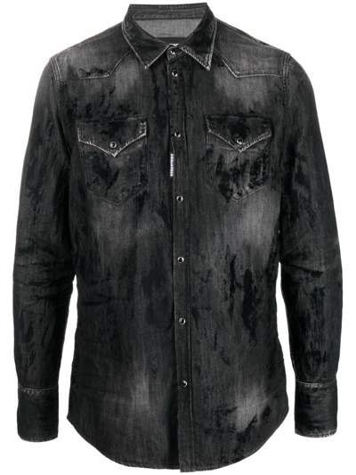 Shop Dsquared2 `classic Western` Denim Shirt In Black  