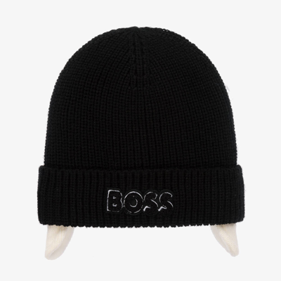 Shop Hugo Boss Boss Boys Black Ribbed Knit Hat
