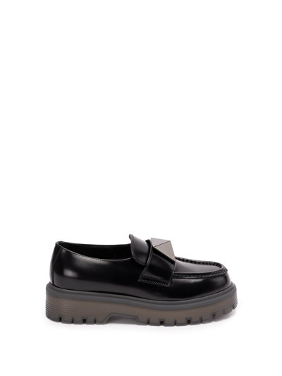 Shop Valentino `one Stud` Leather Loafers In Black  