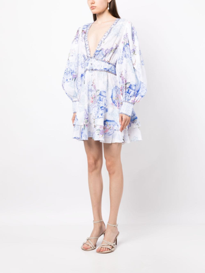 Shop Camilla Graphic-print Linen Minidress In Weiss