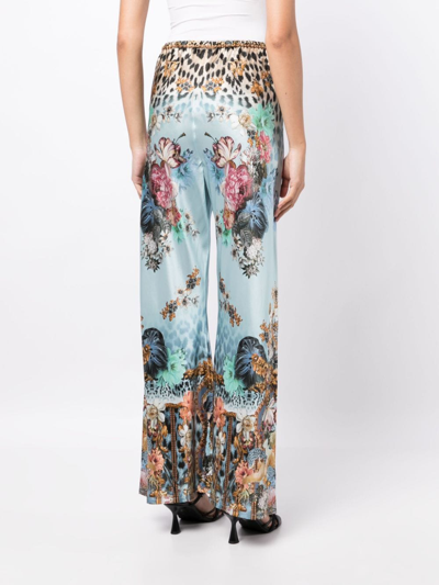 Shop Camilla Graphic-print Silk Drawstring Trousers In Blau