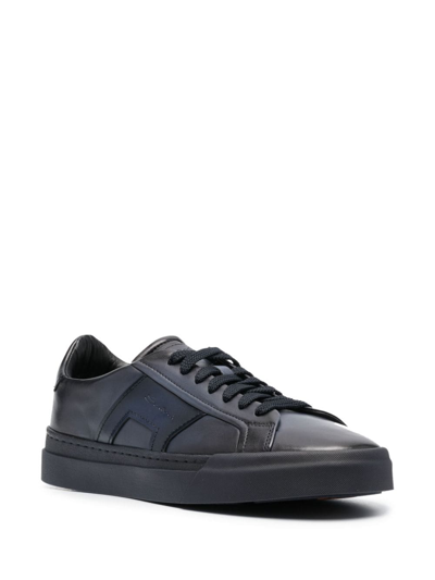 Shop Santoni Double Buckle Leather Sneakers In Blau