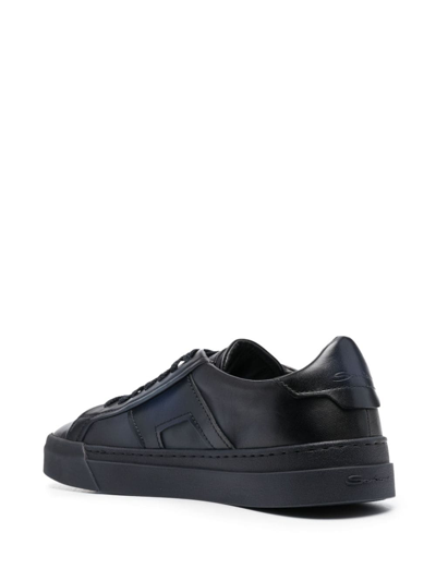 Shop Santoni Double Buckle Leather Sneakers In Blau