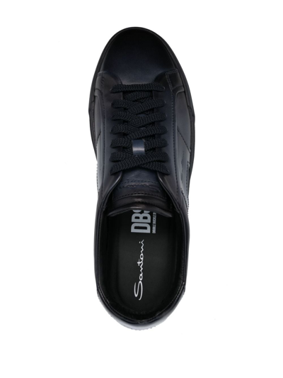 Shop Santoni Double Buckle Leather Sneakers In Blau