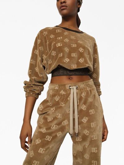 Shop Dolce & Gabbana Monogram-jacquard Cropped Sweatshirt In Brown