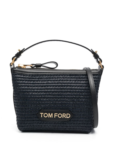 Shop Tom Ford Logo-lettering Straw Mini Bag In Black