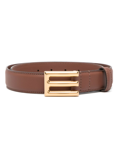 Shop Etro Logo-buckle Leather Belt In Braun