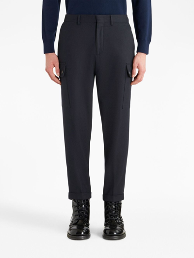 Shop Etro Cargo-pockets Wool Tapered Trousers In Grau