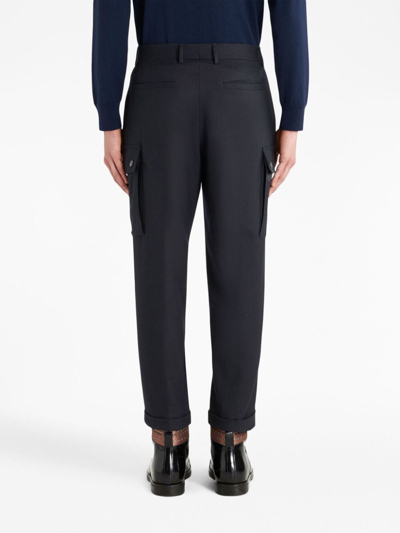 Shop Etro Cargo-pockets Wool Tapered Trousers In Grau