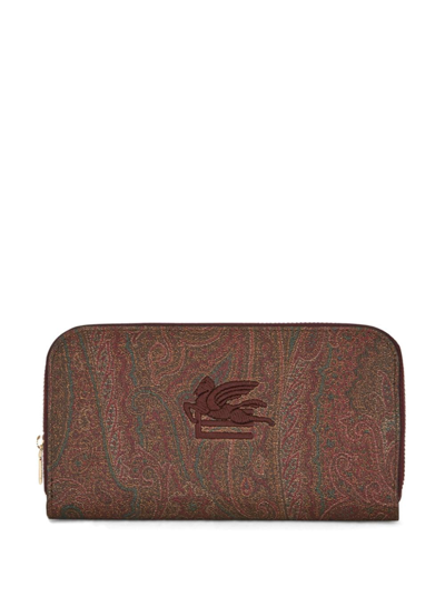 Shop Etro Logo-embroidered Leather Wallet In Brown