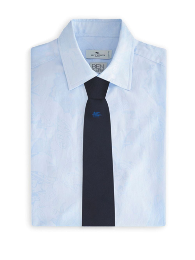Shop Etro Pegaso Motif-embroidered Silk Tie In Blue