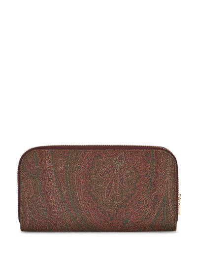 Shop Etro Logo-embroidered Leather Wallet In Brown