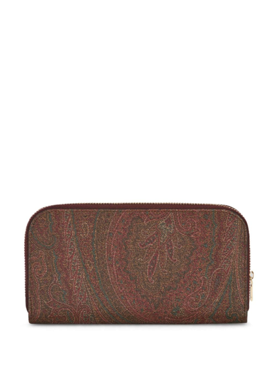 Etro Multicolour Paisley Logo Long Wallet In Brown