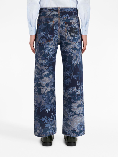 Shop Etro Floral-jacquard Wide-leg Jeans In Blue