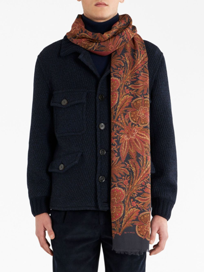 Shop Etro Floral-print Wraparound-style Scarf In Brown