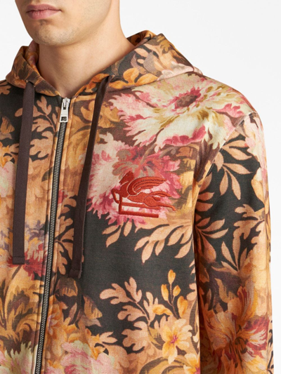 Shop Etro Floral-print Zip-up Hoodie In Mehrfarbig
