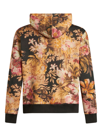 Shop Etro Floral-print Zip-up Hoodie In Mehrfarbig